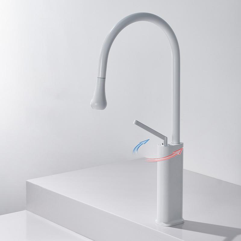 White Pull-out Bathroom Basin Faucet Brass Simple Pull Out Rotary Hot And Cold Mixed Water Sink Tap Black Kitchen Basin Faucet