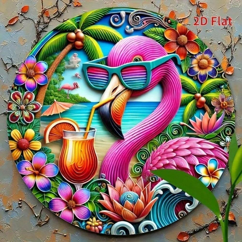 Vintage Flamingo Metal Tin Sign 12 Inch Round Wall Art Decor for Bar Man Cave Kitchen
