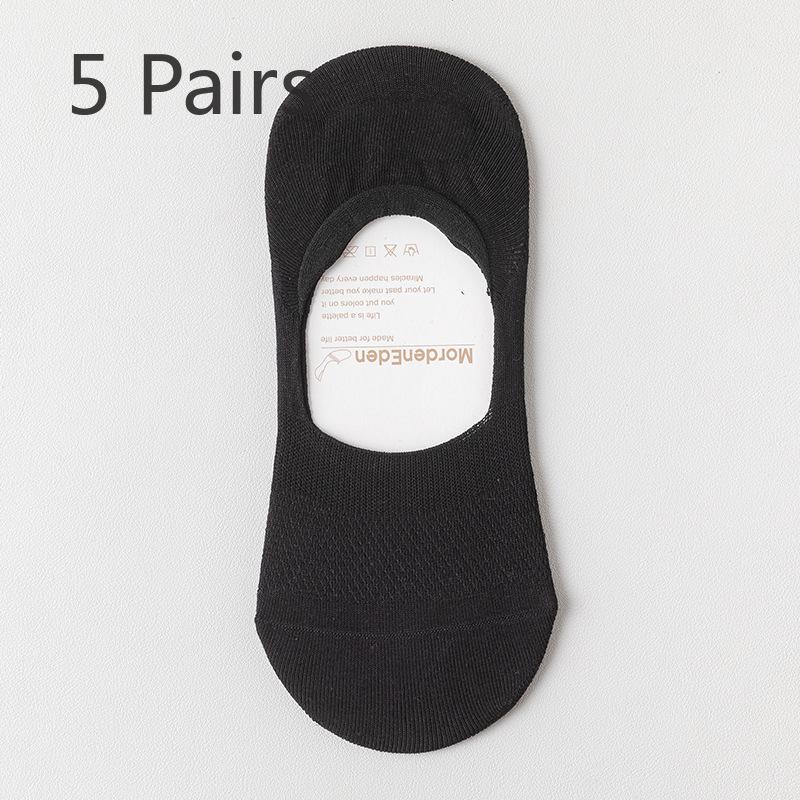 5 Pairs of Men's Summer Thin Cotton Odor-proof Invisible Non Slip Cotton Socks