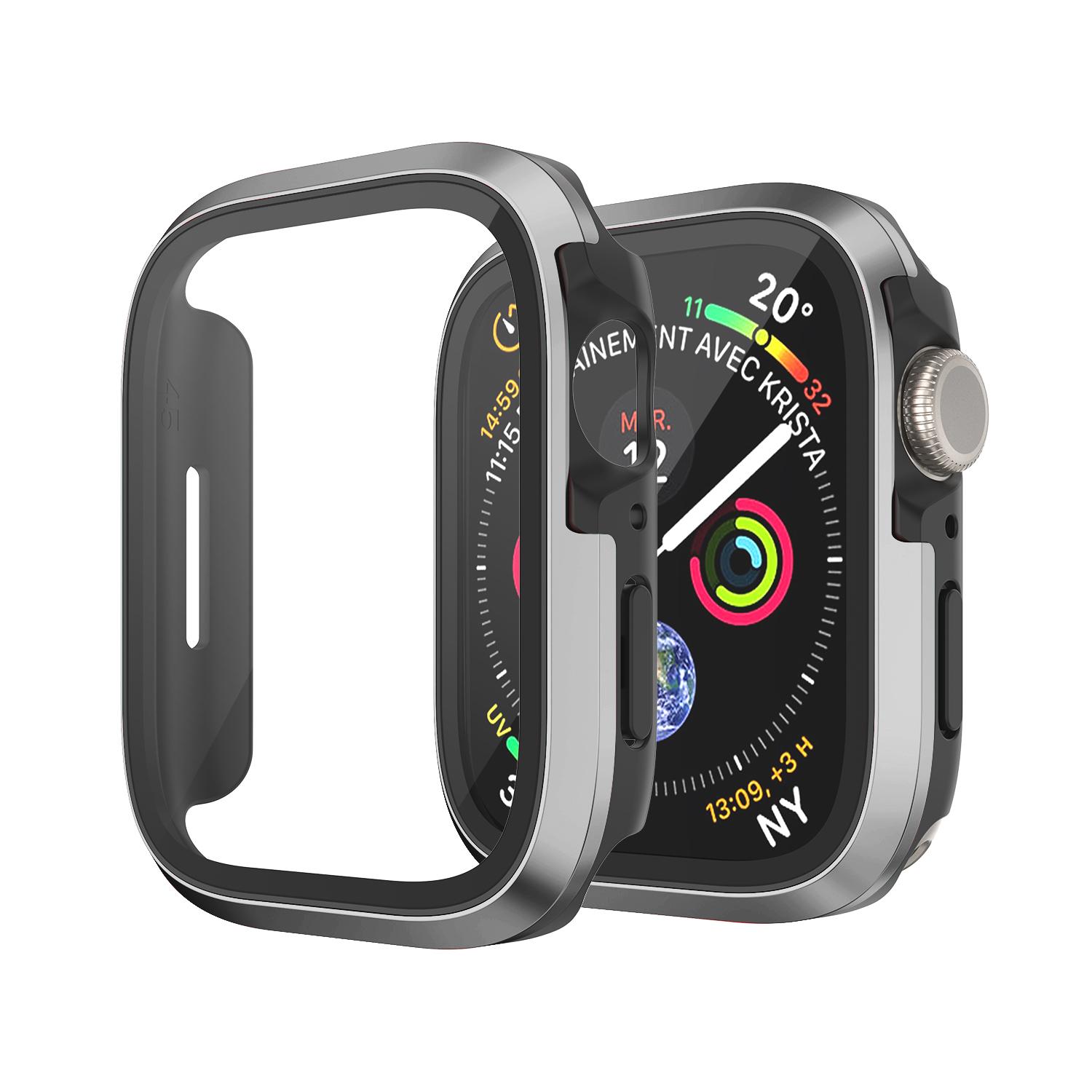 

Стеклянный + металлический чехол для Apple Watch S9 S10 Ultra 49 мм, аксессуары, защитный бампер, закаленный чехол для iwatch series 8 7 se 45 мм 41 мм 44 мм 40 мм 46mm чёрный/серый