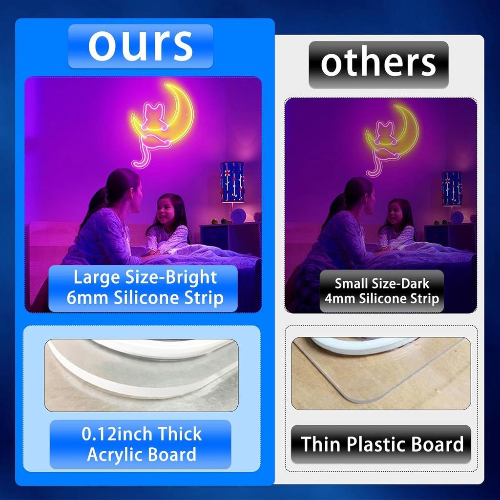 Anime Cat & Moon Neon Sign, Personalized Neon Signs for Wall Decor, LED Night Lights Home Decor Lights Backdrop LED Light up Signs for Game Room Sign