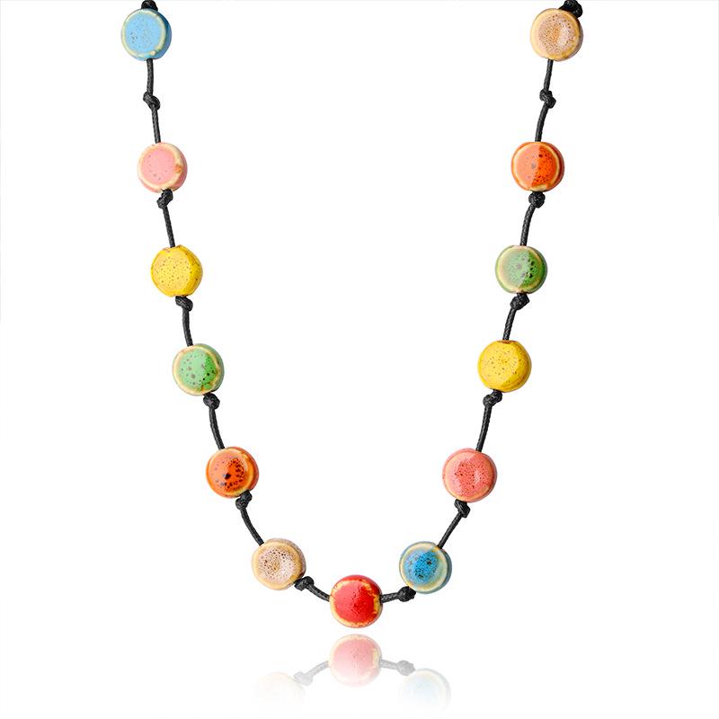 Retro Ethnic Flat Bead Long Necklace for Women - Niche Fashion Sweater Chain