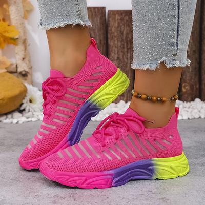Women Sneakers Knitted Mesh Breathable Sneakers Lightweight Lace Up Trendy Walking Flat Shoes Women Zapatos De Mujer