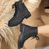 Fashion Flower Figure Thick Sole Short Boots Women Fashion Lace Up Platform Ankle Boots Woman 2025 Side Zipper Pu Leather Booties Mujer