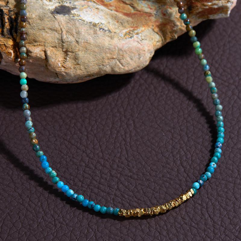 S925 Sterling Silver Natural Turquoise Colored Treasure Necklace Women'S High-End Blue Bracelet Beads Personalized Splicing Design Collarbone Chain