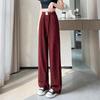 Pleated High Waist Fleece-Lined Wide Leg Pants for Women - Autumn Winter Slimming Plus Size Casual Wear
