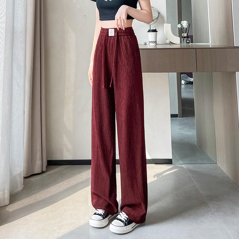 Pleated High Waist Fleece-Lined Wide Leg Pants for Women - Autumn Winter Slimming Plus Size Casual Wear