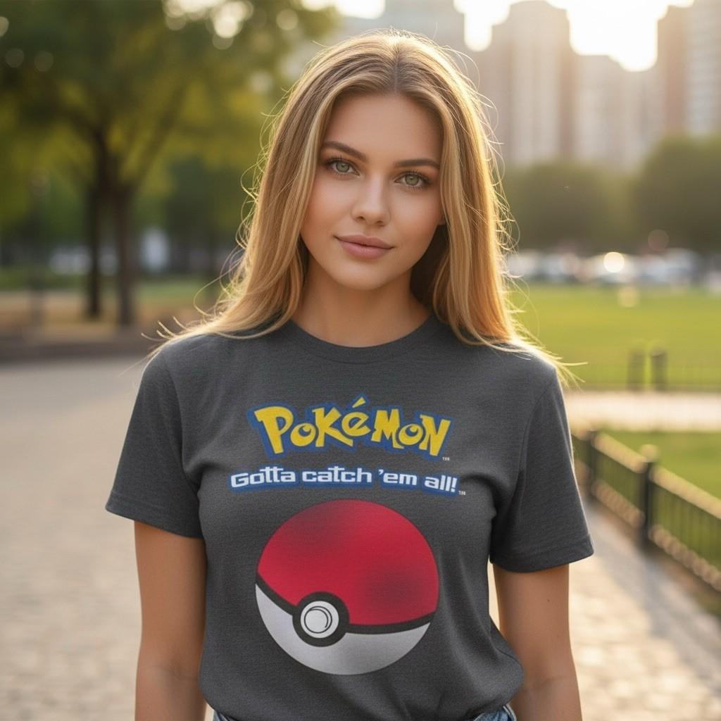 Pokemon T-Shirt Unisex Size M Gray Poké Ball Graphic Crew Neck Short Gotta Catch M