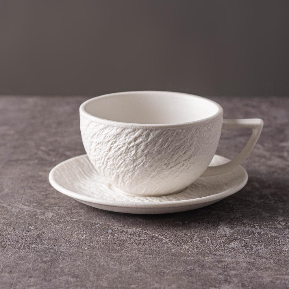 Rock Pattern Ceramic Latte Coffee Mug Delicate Afternoon Tea Cup Black and White Mug Set with Round Saucer