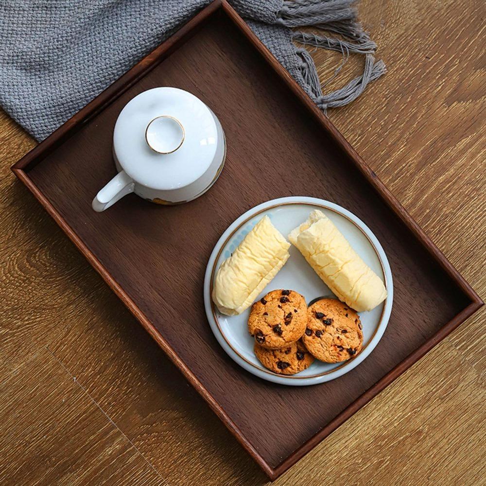 Flat Rectangular Fruit Tray Wooden Coffee Serving Tray Breakfast Tray Snack Organization 35*25cm