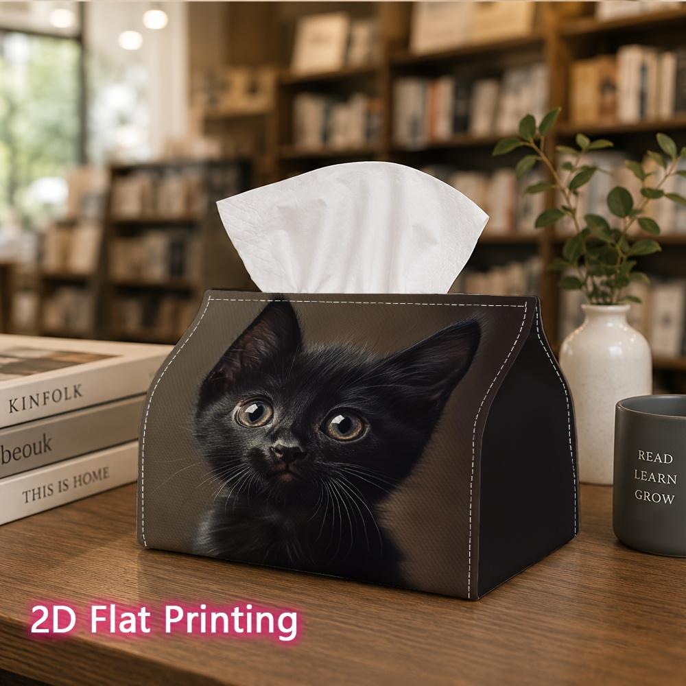 1pc, 2d Flat Printing, Tissue Box Black Cat Portrait Pattern Printed Tissue Box, Suitable for Napkin Storage in Cars, Kitchens, and Restaurants, Home