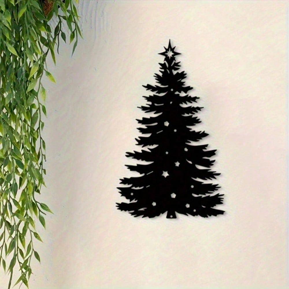 Vintage Metal Christmas Tree Wall Sculpture, Rustic Iron Holiday Art for Indoor Outdoor Living Room Entryway Patio Decor