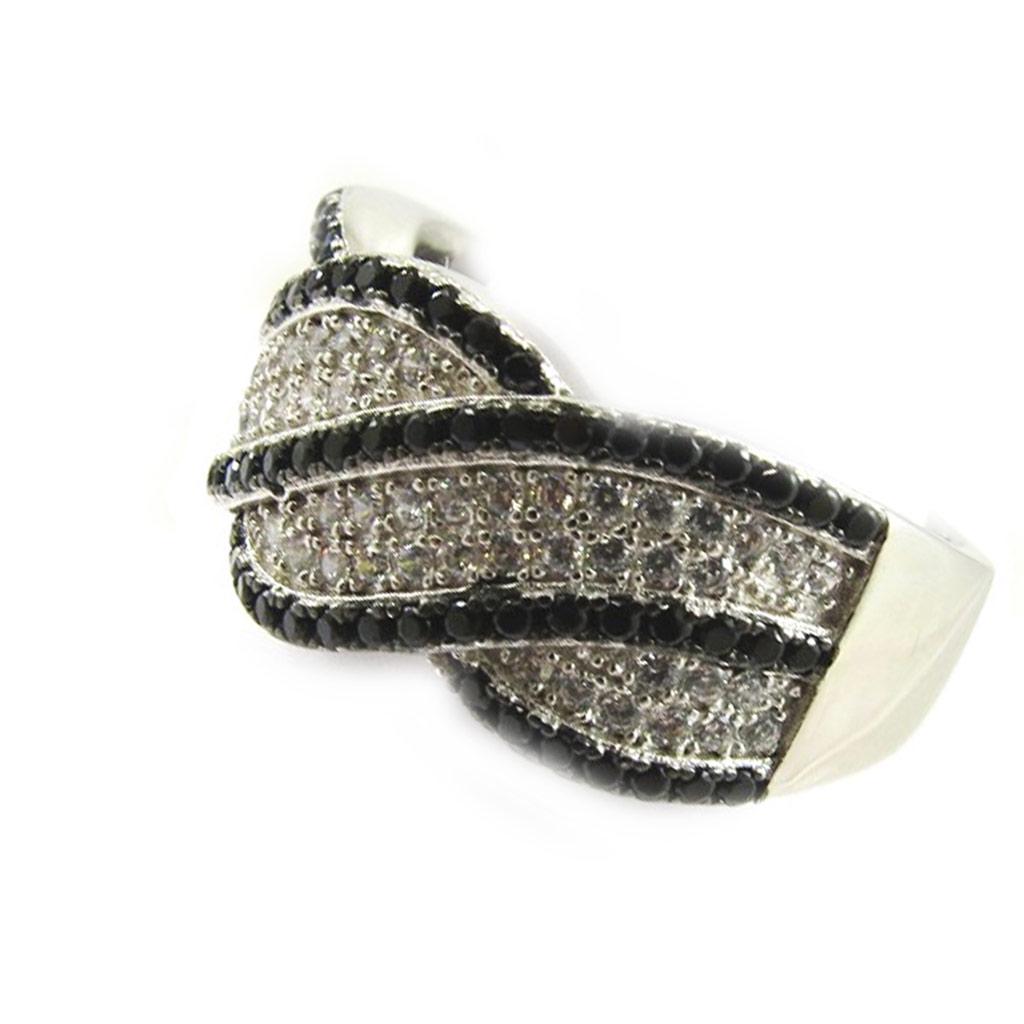 Silver Ring 'Romy' Black White (rhodium) - 10 Mm