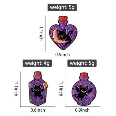 Black Cat Bat Enamel Pins Witch Magic Potion Bottle Brooches Lapel Badges Cartoon Punk Jewelry Gift for Kids Friends