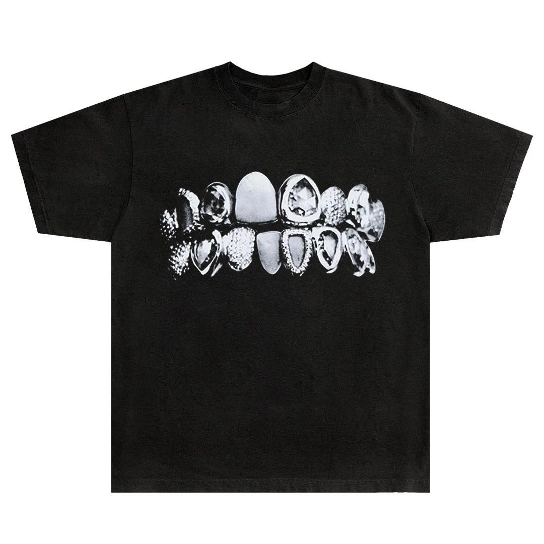 

American Retro Men s Y2k Hip-hop Black Shirt 220g Retro Fashion Men s and Women s Streetwear S