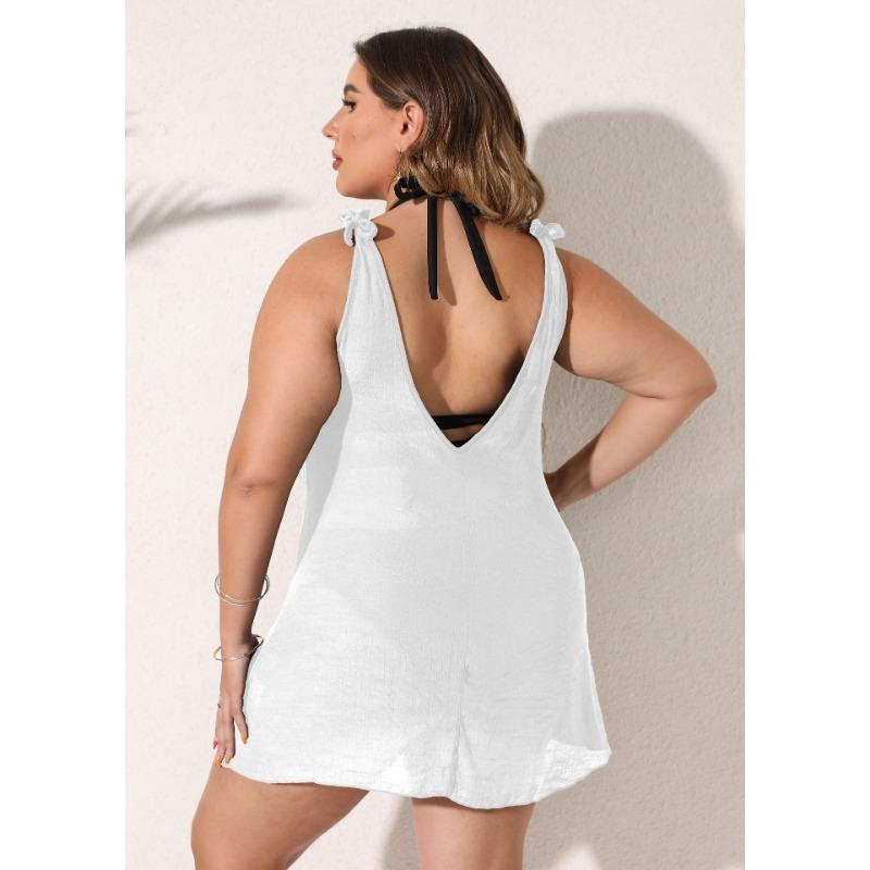 Plus Size Women Lace Up Sleeveless Bikini Cover Up Beach Vacation Dress