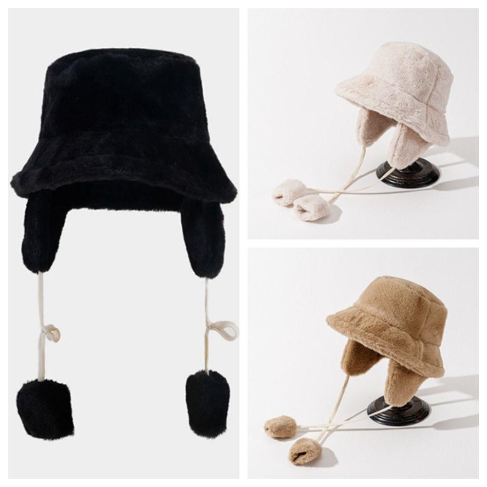 Warmer Winter Fisherman Hat Anti-cold Plush Bucket Cap Gifts Plush Panama Hat  Cycling