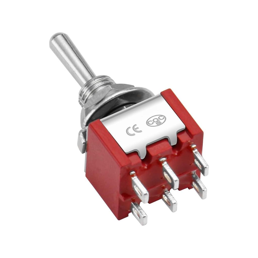 Heschen Mini Toggle Switch, MTS-223, (ON)-Off-(ON) Momentary Type, DPDT, 6 Pin, 2A 250V, 6A 125V, Pack of 5
