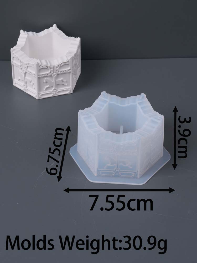 3D Carousel Pattern Candle Jar Silicone Mold DIY Octagon Round Vase Casting Molds Plaster Resin Storage Box Craft Making Home De