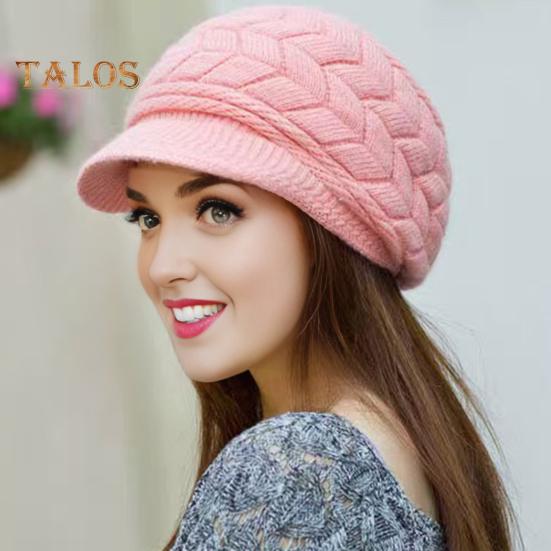 Kvinner vinterlue tykk plysj strikket kortbremte varmebevaring Vindtett hodeplagg Ensfarget Pendling Utendørs lue