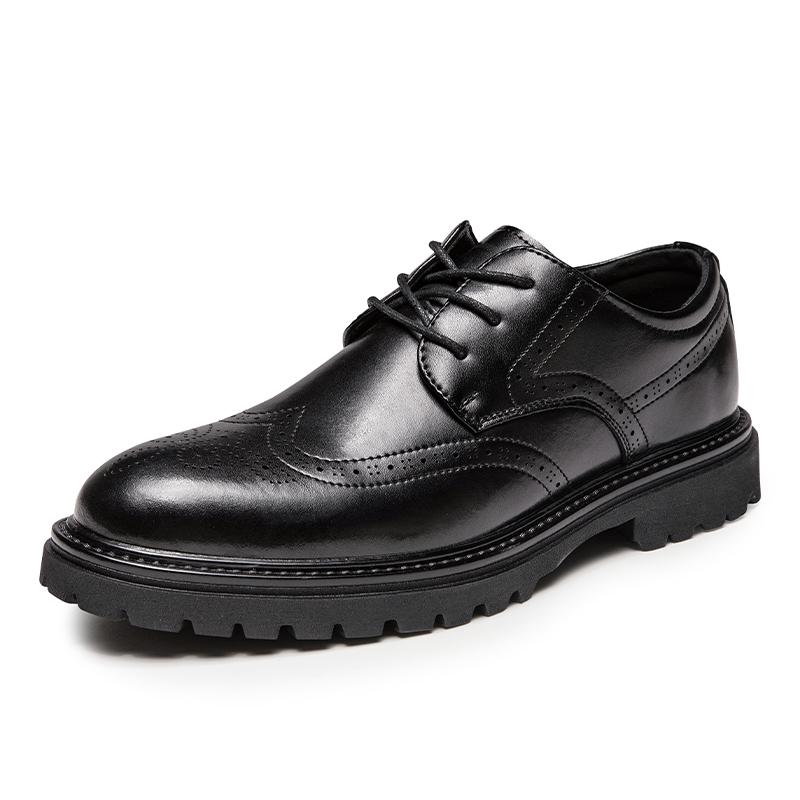 Brogue Men's formal leather shoes Fashionable classic British style Outdoor leisure business party Wedding groom's Black shoes