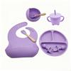 Children's Silicone Plate Eight-piece Set, Children's Plate Spoon Fork Cup Bib Bowl Tableware Combination