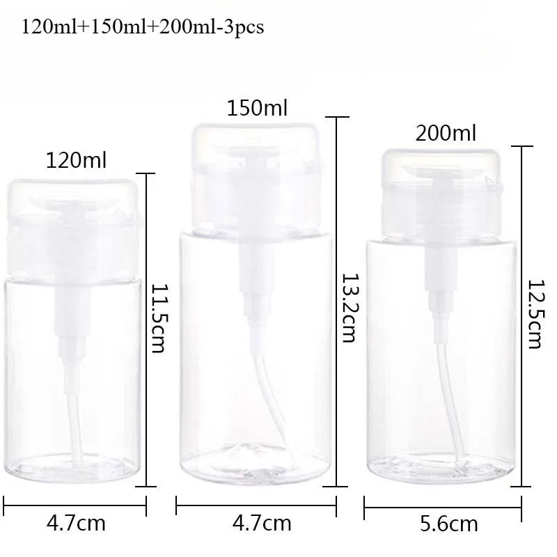 120/150/200ml Refillable Bottles Empty Press Pump Dispenser Nail Art Polish Remover Cleaner Bottle Travel Distribution Bottle