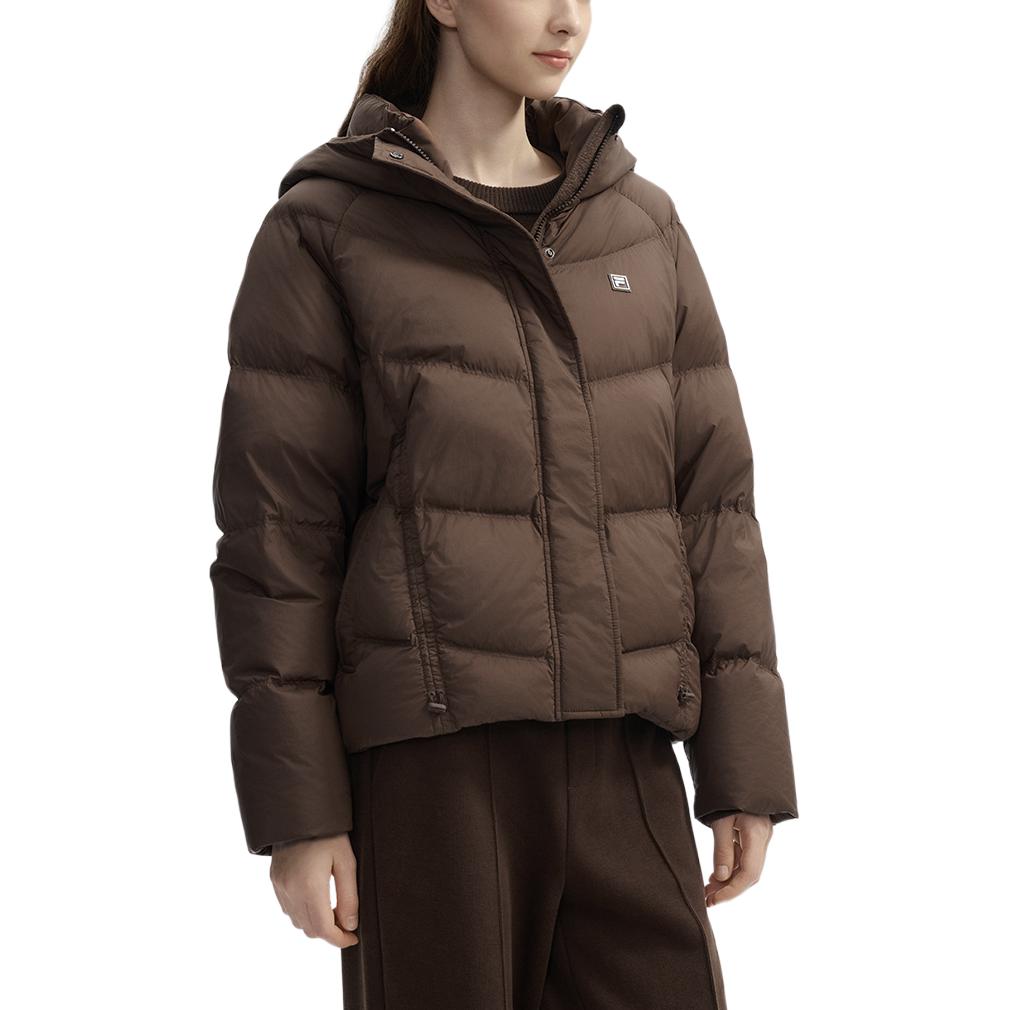 Fila White Series Loose Warm Hooded Down Jacket Women Outerwear Rust-Brown F11W443904FBN
