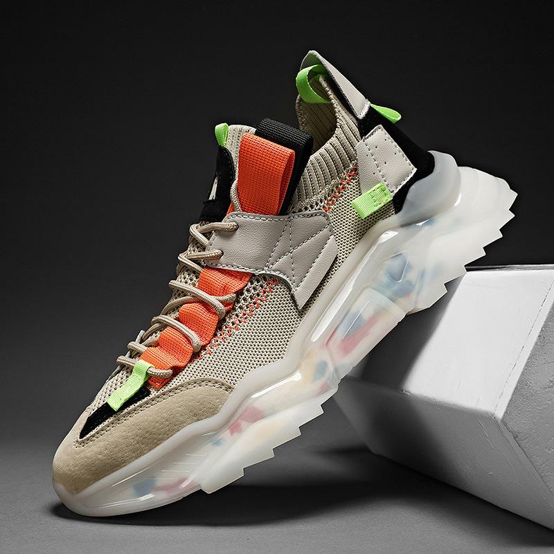 

Men s shoes high-end large-size fly-woven socks dad shoes popcorn outsole fashion casual shoes breathable running shoes 46 бежевий