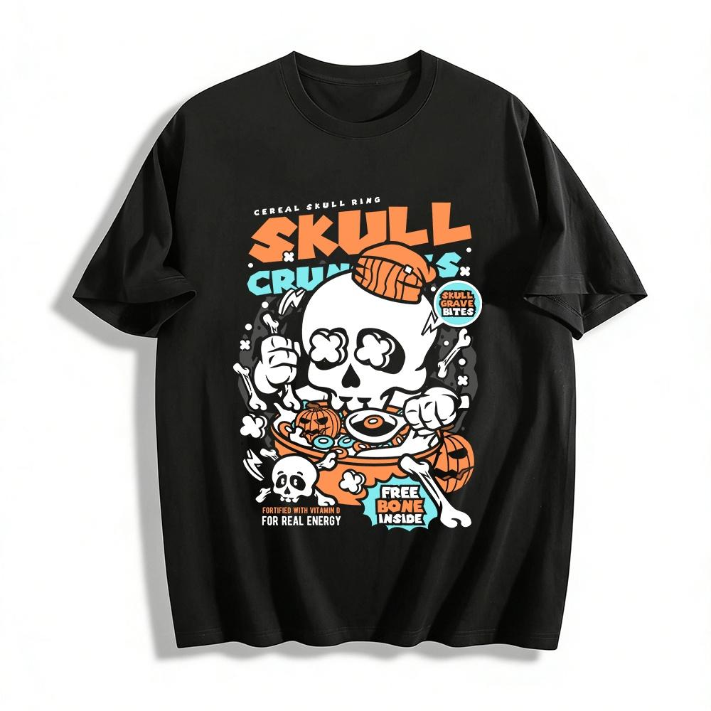 Skull Pumpkin Print Casual Top Halloween Street Style Graphic Tee Pure cotton T-shirt XXS