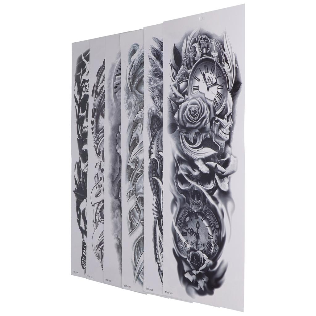 6pcs Full Arm Tattoo Sticker Temporary Waterproof Fake Tattoos Stickers for Women Men
