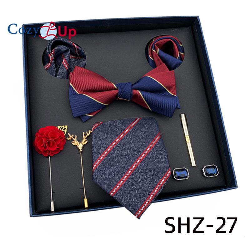 7 PCS Classic Men's  Tie Set Paisley Stripe Necktie for Men Pocket Square Bowtie  Brooch Cuff Father's Day Gift Box