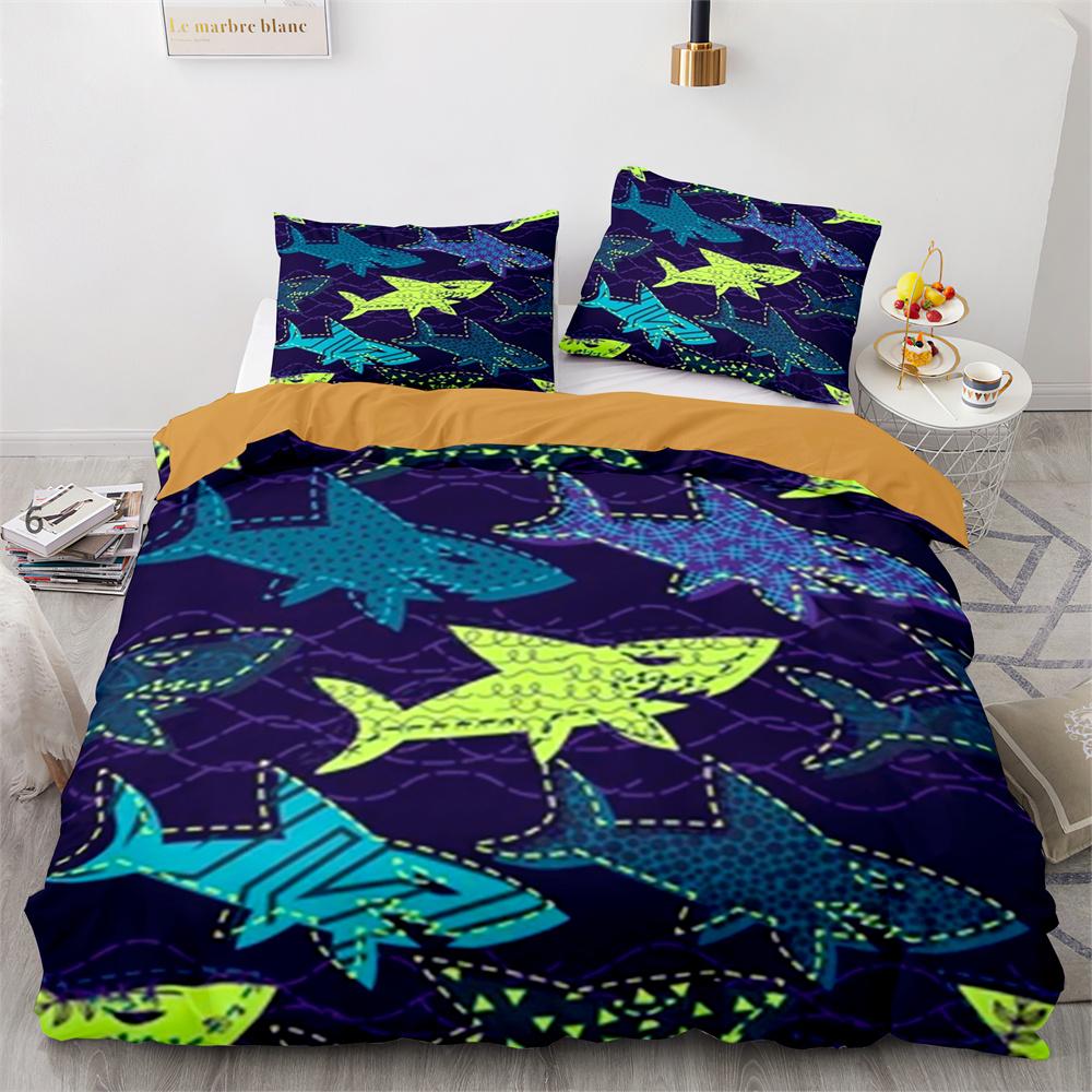 Комплект пододеяльника Акула Мультяшный узор с морскими животными Милый Кавайный — фото 16