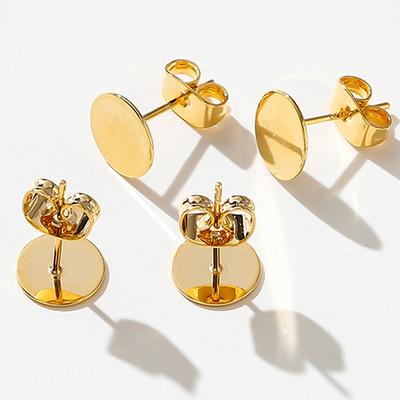 10Pcslot 14K 18K Gold Plated Blank Post Earring Studs Base Pins With Earring Plug Findings Ear Back For Diy Jewelry Making
