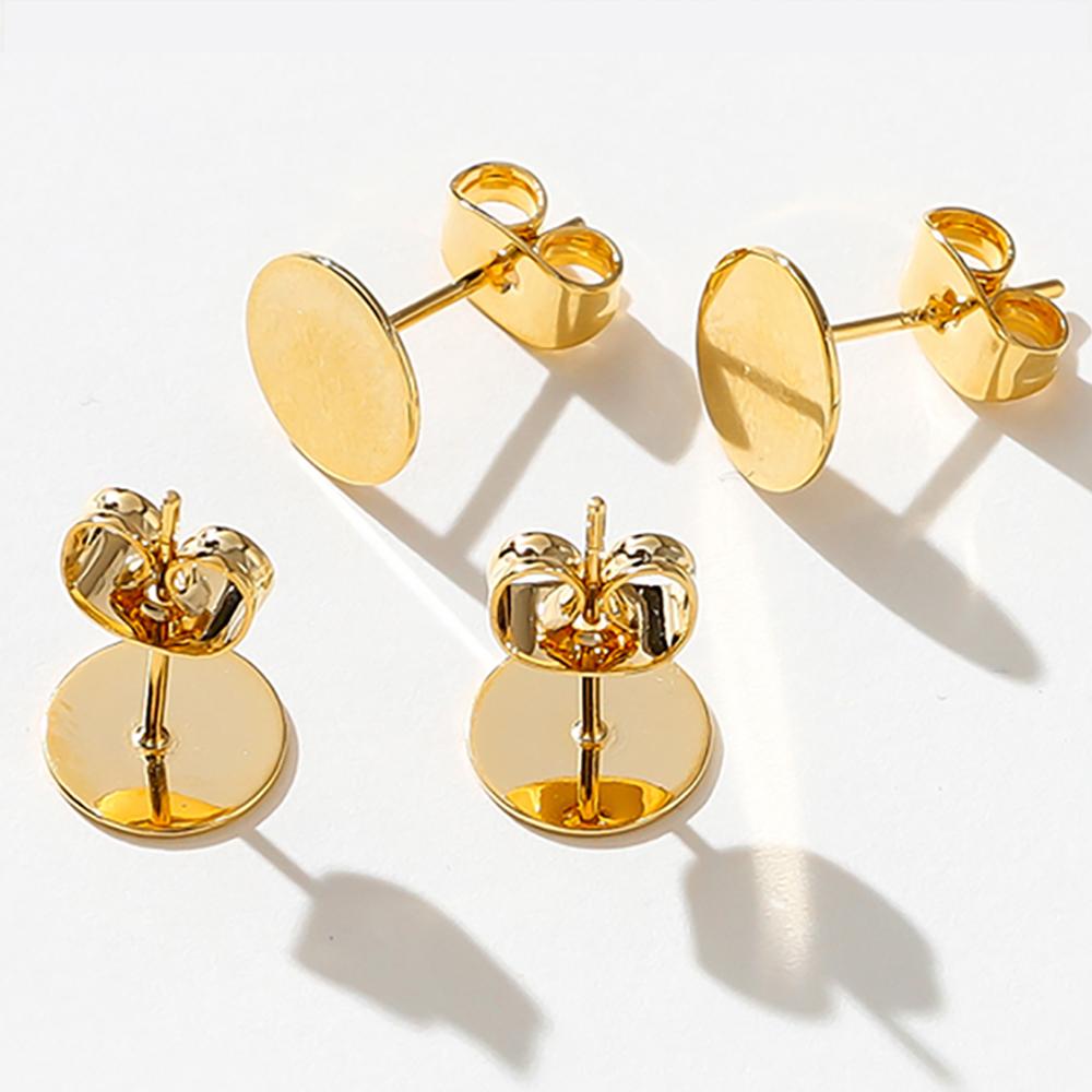 10Pcslot 14K 18K Gold Plated Blank Post Earring Studs Base Pins With Earring Plug Findings Ear Back For Diy Jewelry Making
