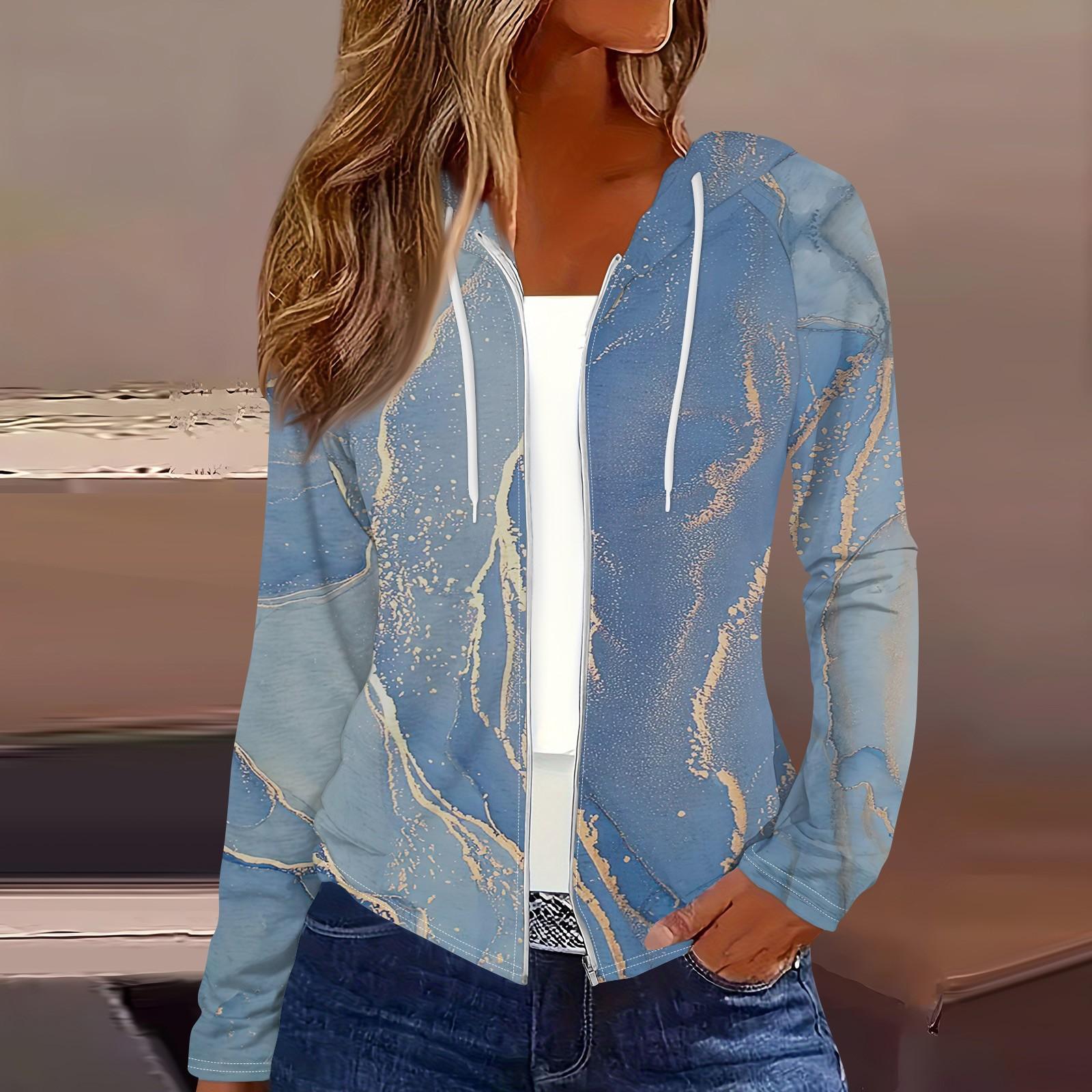 

Женская мода повседневная застежка-молния с капюшоном и принтом с длинным рукавом толстовки пальто M