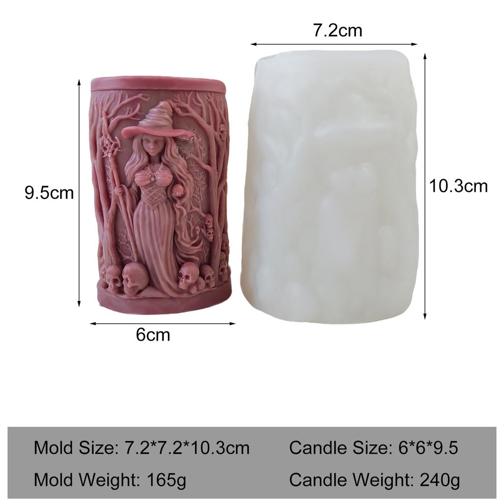 3D Relief Häxkalle Cylinder Silikon Ljusform Halloween Aromljus Gips Hartsform DIY Ljusgjutningsmaterial