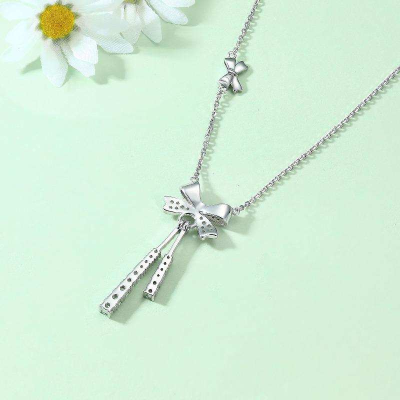 Sterling silver smart fringed bow necklace female versatile personality s925 silver pendant