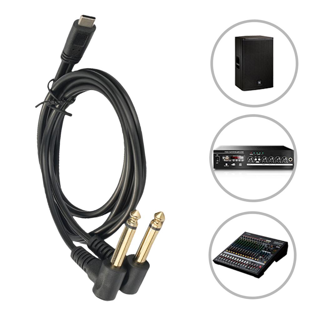 Type C to 6.35mm Straight Head/Elbow Cable USB C to Single/Double 1/4Inch Adapter Cord Line for Home Theater