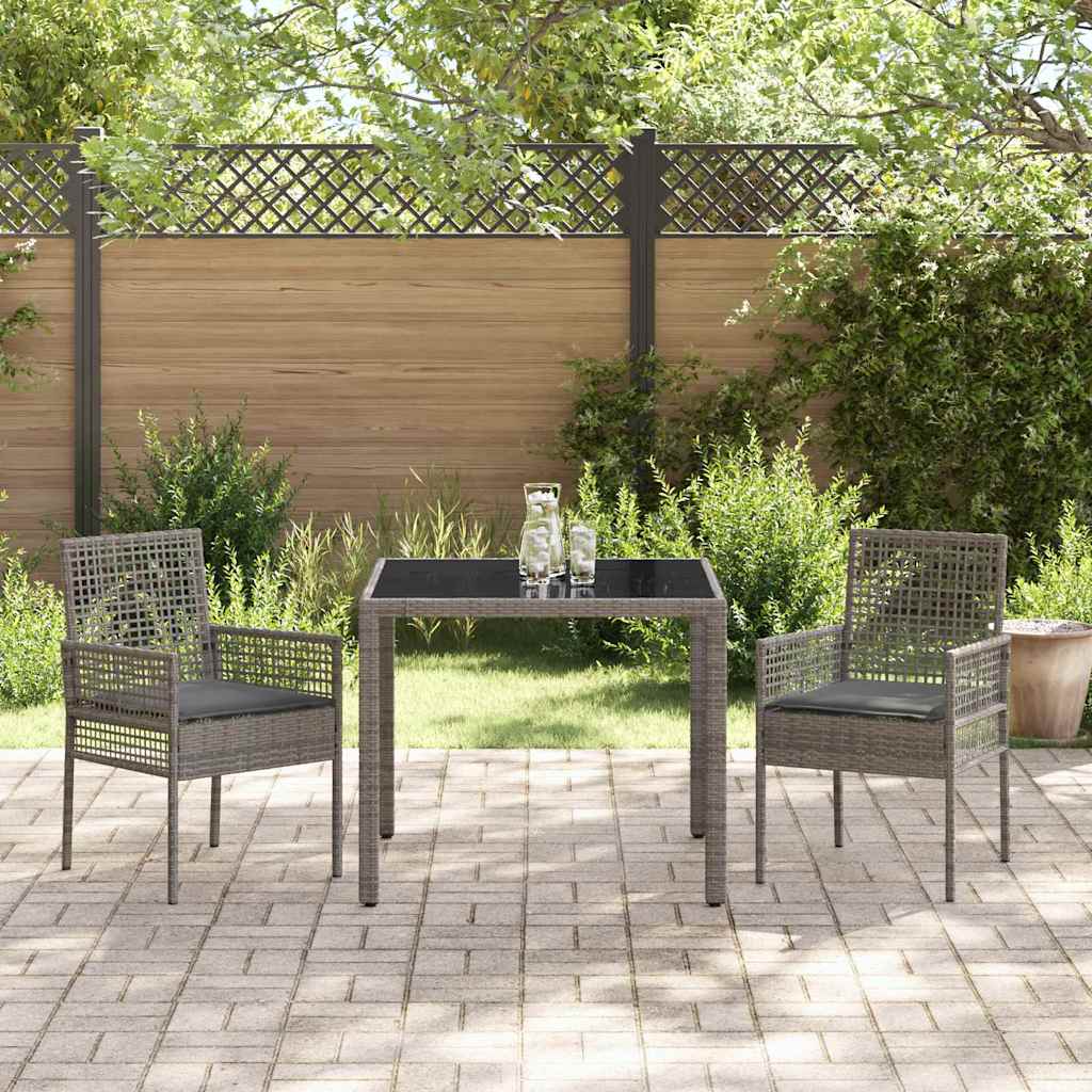 Garden Dining Set 3 pcs Gray Poly Rattan