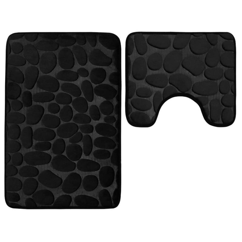 Non Slip Absorbent Bathroom Rug Set Grey Soft Pebble Design 1/2 Piece for Bathroom Toilet Front Floor Use