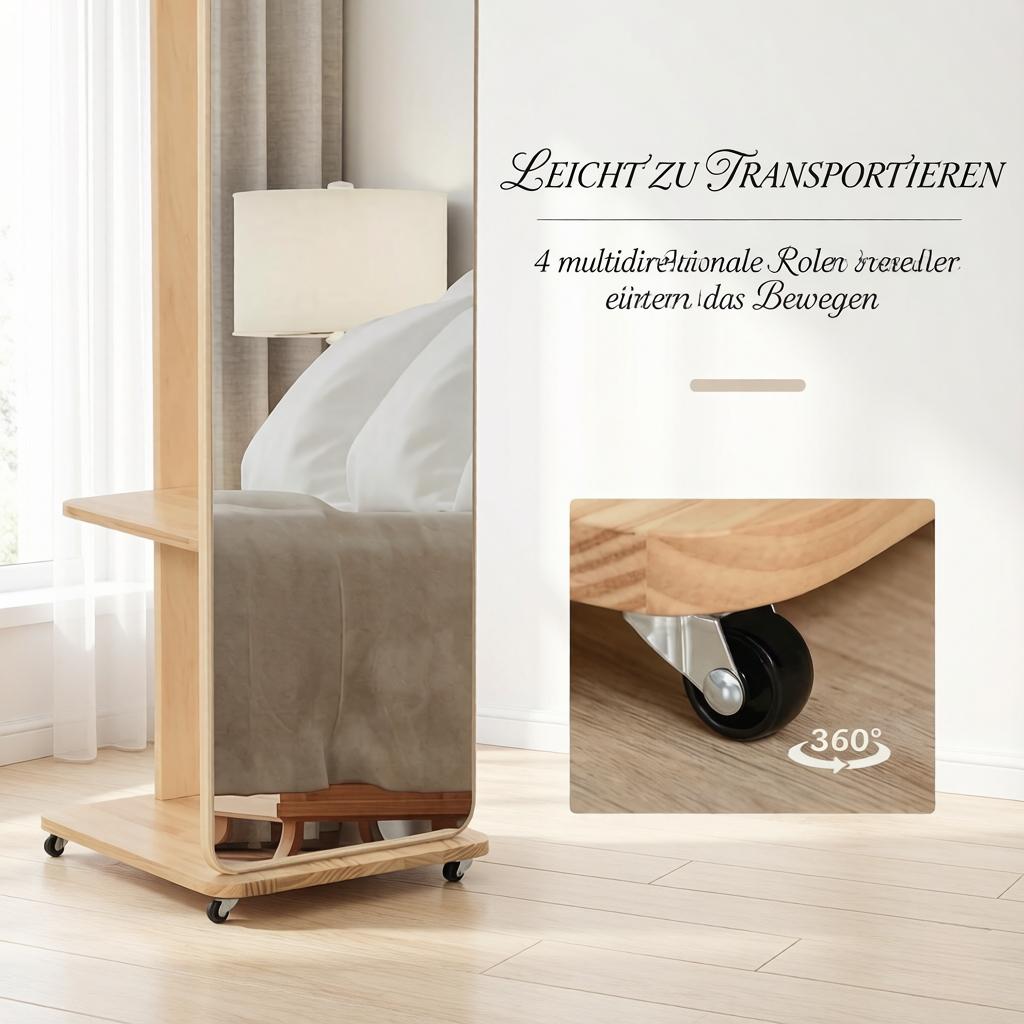 Eleganter Schminkspiegel, Freistehender Spiegel mit Kleiderstange, Kompakte Spiegel-Garderobe-Kombination, Mobiler Spiegelständer