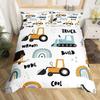 Truck Excavator Duvet Cover Set Queen Size for Kids Nursery Cartoon Tractor Engineering Vehicle Construction Theme Bedding Set