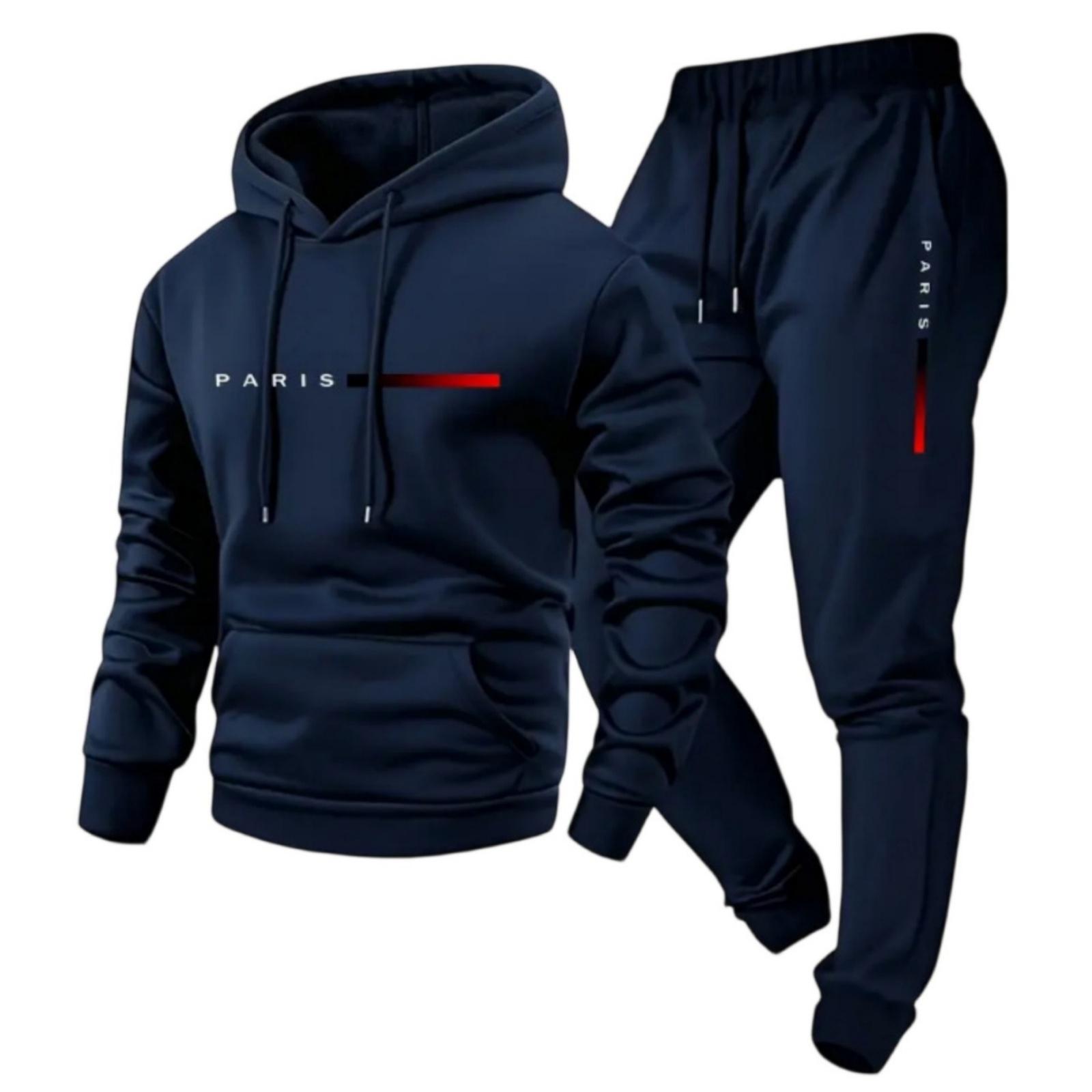 Mens Hooded Sweatshirt and Jogger Pants Set Casual Long Sleeve Pullover Hoodie Tracksuit with PARIS Letter Print for Everyday Wear XXL