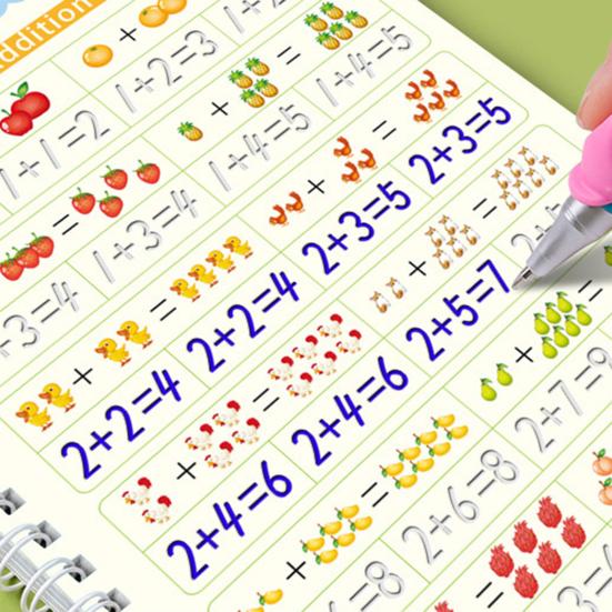 Grooved Copybook Kids Math Drawing Practice Book Handwriting Workbook Kit Number Letter Tracing Copybook for Preschoolers Neat Writing