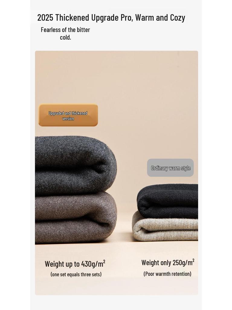 Men's Extra Thick Fleece-Lined Mulberry Silk Wool Long Johns for Autumn and Winter - Warm, Seamless Base Layer Pants