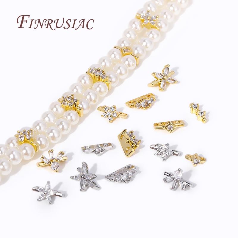 18K Gold Plated Multi-designs Zircon Flower Spacer Bars 2/3 Holes Separators for Strand Beads Jewelry Making Accessories