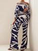 D9713 Women's Casual Satin Print One-Shoulder Top & Long Pants Two-Piece Set