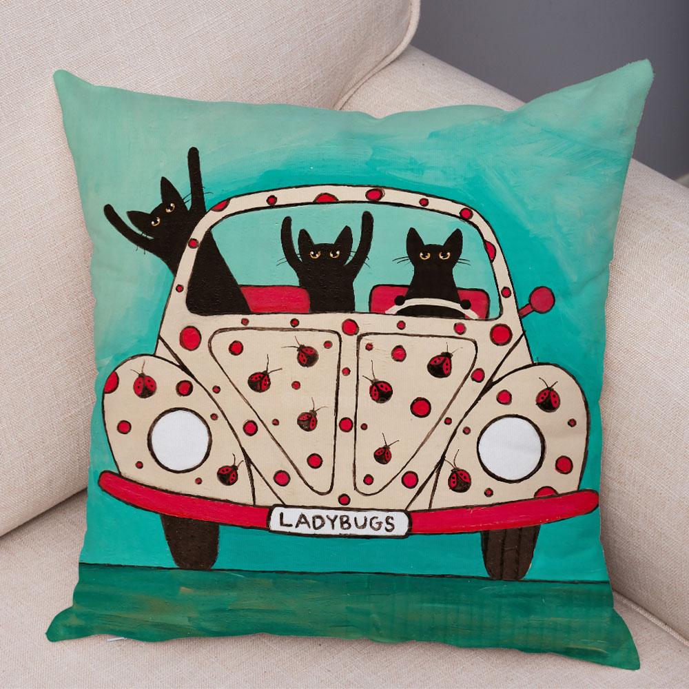 Bedroom Living Room Decorative Pillowcase Cushion Cover Pet Animal Cute Funny Cartoon Driving Cat Pillowcase
