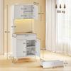 Kitchen Buffet, High, LED Lighting, Charging Station, 4 Doors, Drawer, Worktop, White